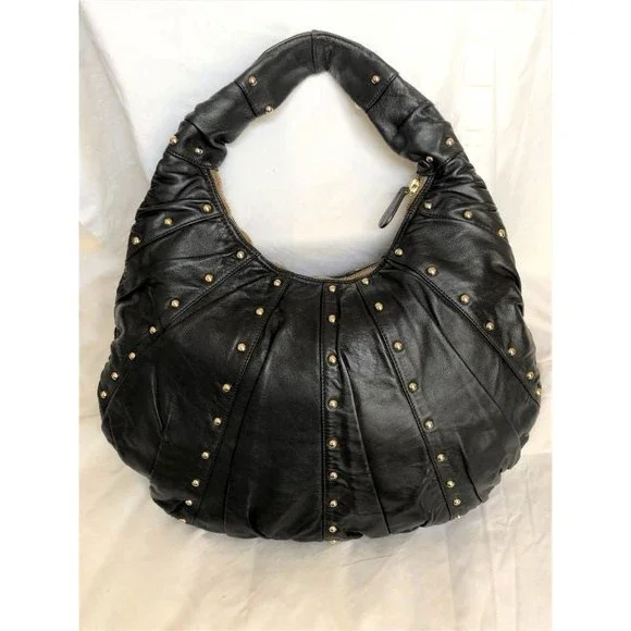 Goldenbleu Black Leather Studded Hobo